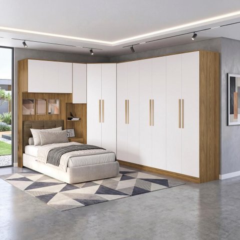 Quarto Modulado Kappesberg Adapt Nogueira/Branco 6 Peças 246cm x 341cm