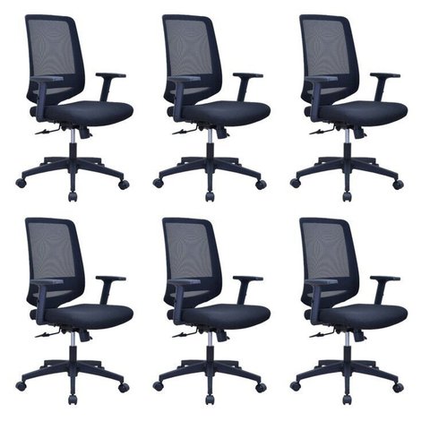 Kit 6 Cadeiras Escritório Diretor Giratória Ergonômica NR17 Shanghai Preto