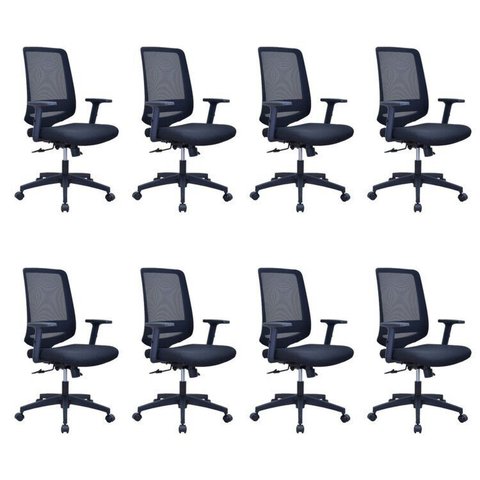Kit 8 Cadeiras Escritório Diretor Giratória Ergonômica NR17 Shanghai Preto
