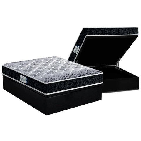 Cama Box Baú Casal: Colchão Espuma D33 Probel /eppedic Prodormir Tech1500 + Base Black(138x188)