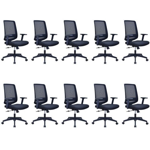 Kit 10 Cadeiras Escritório Diretor Giratória Ergonômica NR17 Shanghai Preto