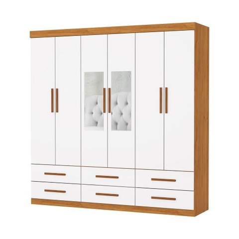 Guarda Roupa Dallas 6 Portas com Espelho Central 6 Gavetas Carioca Moveis Cinamomo/neve