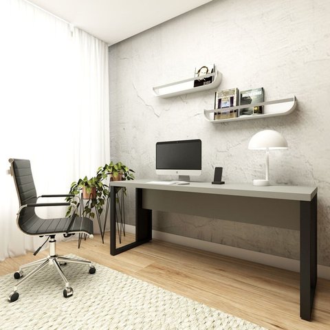 Escrivaninha Escritório Home Office 1,70m x 0,70m com Pés em Metal Industrial Executive F5 Cinza/Sagrado/Preto