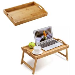Bandeja Mesa Dobravel Notebook Bambu Apoio Cafe da Manha Cama Suporte Home Office Sofa Multiuso Made - 2