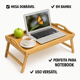 Bandeja Mesa Dobravel Notebook Bambu Apoio Cafe da Manha Cama Suporte Home Office Sofa Multiuso Made - 5