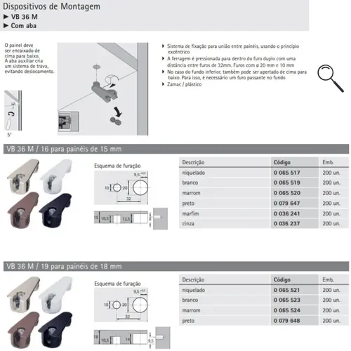 Dispositivo de Montagem Vb 36/16 Branco Leve Grátis Parafuso 279 Com NFe - 2