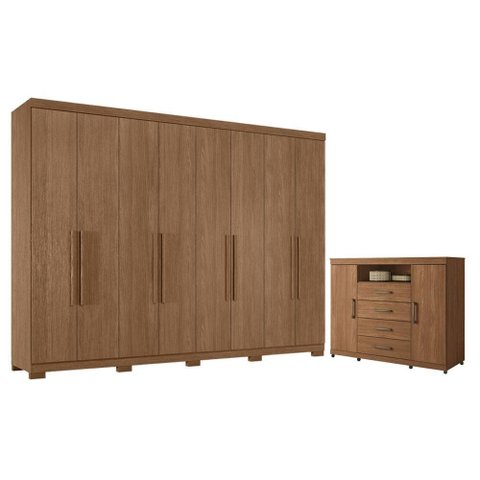 Guarda Roupa Casal 8 Portas 4 Gavetas Master New com Pés e Cômoda Havana Master com Rodizio Jatob