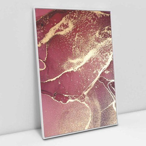 Quadro Decorativo em Canvas Abstrato Mármore Rosa Perolado TaColado Moldura Flutuante 4,5cm Branca 6