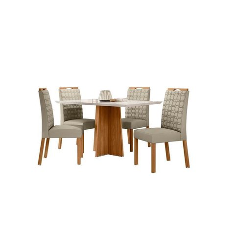 Conjunto Sala de Jantar Mesa Anitta 135x90 com 4 Cadeiras Mariah Ype/off White/veludo Nude - Nc