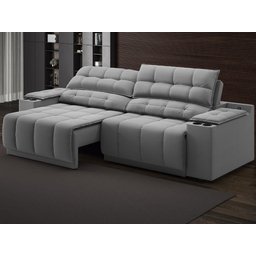 Sofá com Porta Copos Carregador Usb Ret Rec Samurai 2,00m Velosuede Grafite - Netsofas - 1