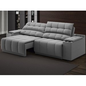 Sofá com Porta Copos Carregador Usb Ret Rec Samurai 2,00m Velosuede Grafite - Netsofas