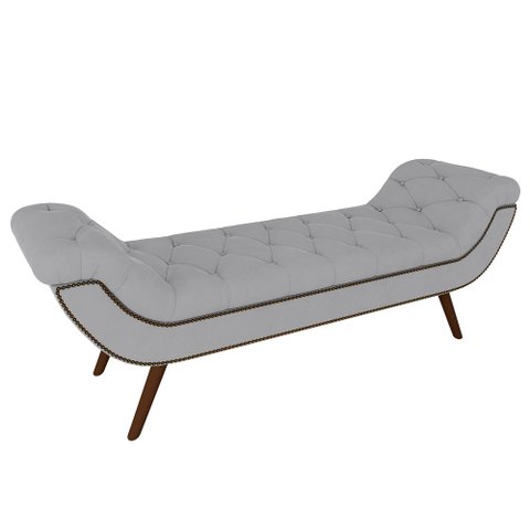 Puff Recamier Calçadeira 160cm Pés Palito Madeira Vêneto P02 Veludo Cinza - Mpozenato