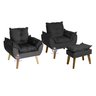 Kit 2 Poltronas Decorativas e Puff Opala Suede Preta Smf Decor - 1