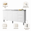 Ver imagem 3 de Balcão de Pia 150 Cm Diana Cozinha Gabinete Armário  3 Portas 3 Gavetas Branco - Moblis