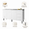Balcão de Pia 150 Cm Diana Cozinha Gabinete Armário  3 Portas 3 Gavetas Branco - Moblis - 3