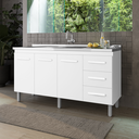 Ver imagem 1 de Balcão de Pia 150 Cm Diana Cozinha Gabinete Armário  3 Portas 3 Gavetas Branco - Moblis