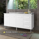 Ver imagem 6 de Balcão de Pia 150 Cm Diana Cozinha Gabinete Armário  3 Portas 3 Gavetas Branco - Moblis