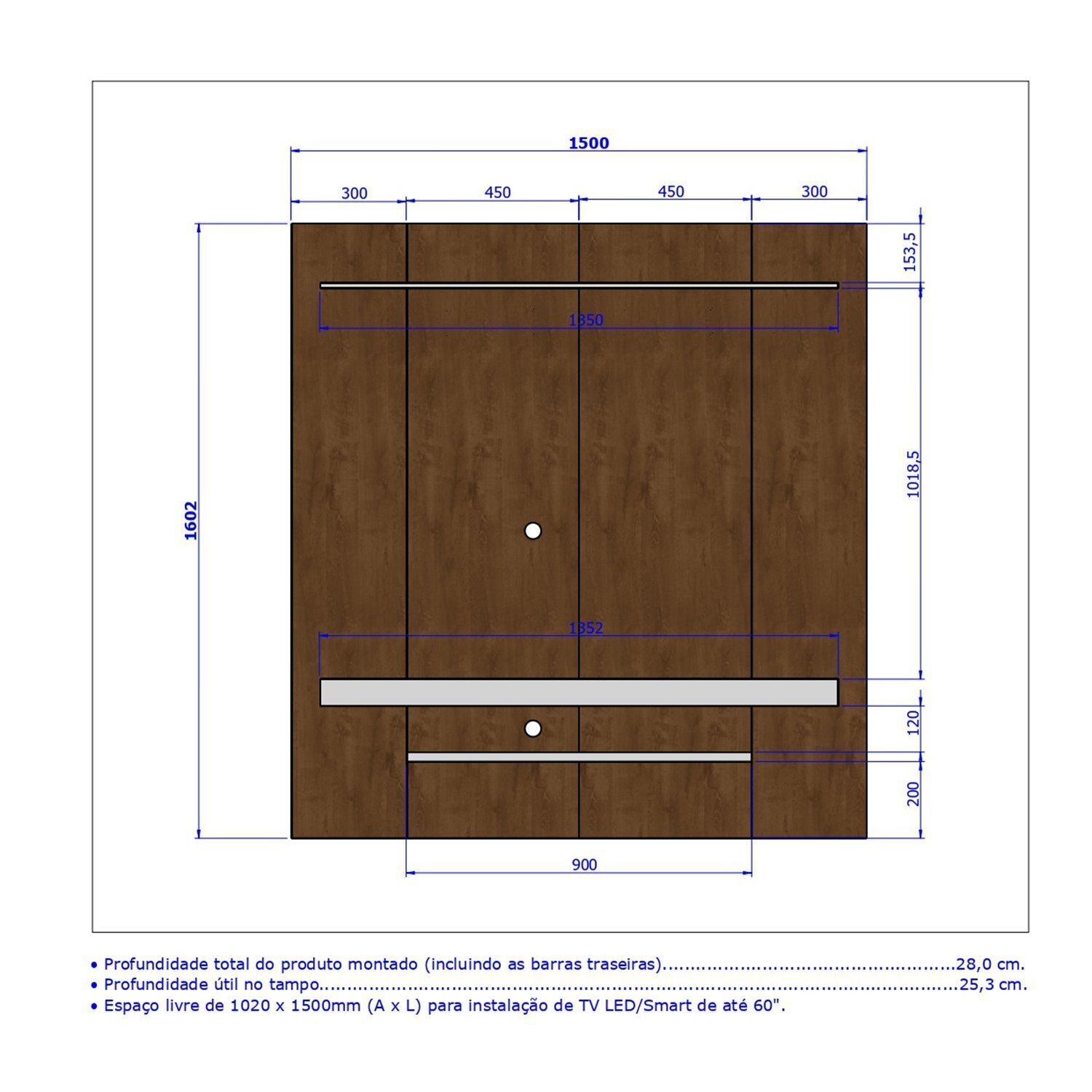 Painel para Tv até 60 Polegadas 2 Prateleiras Leme - 4