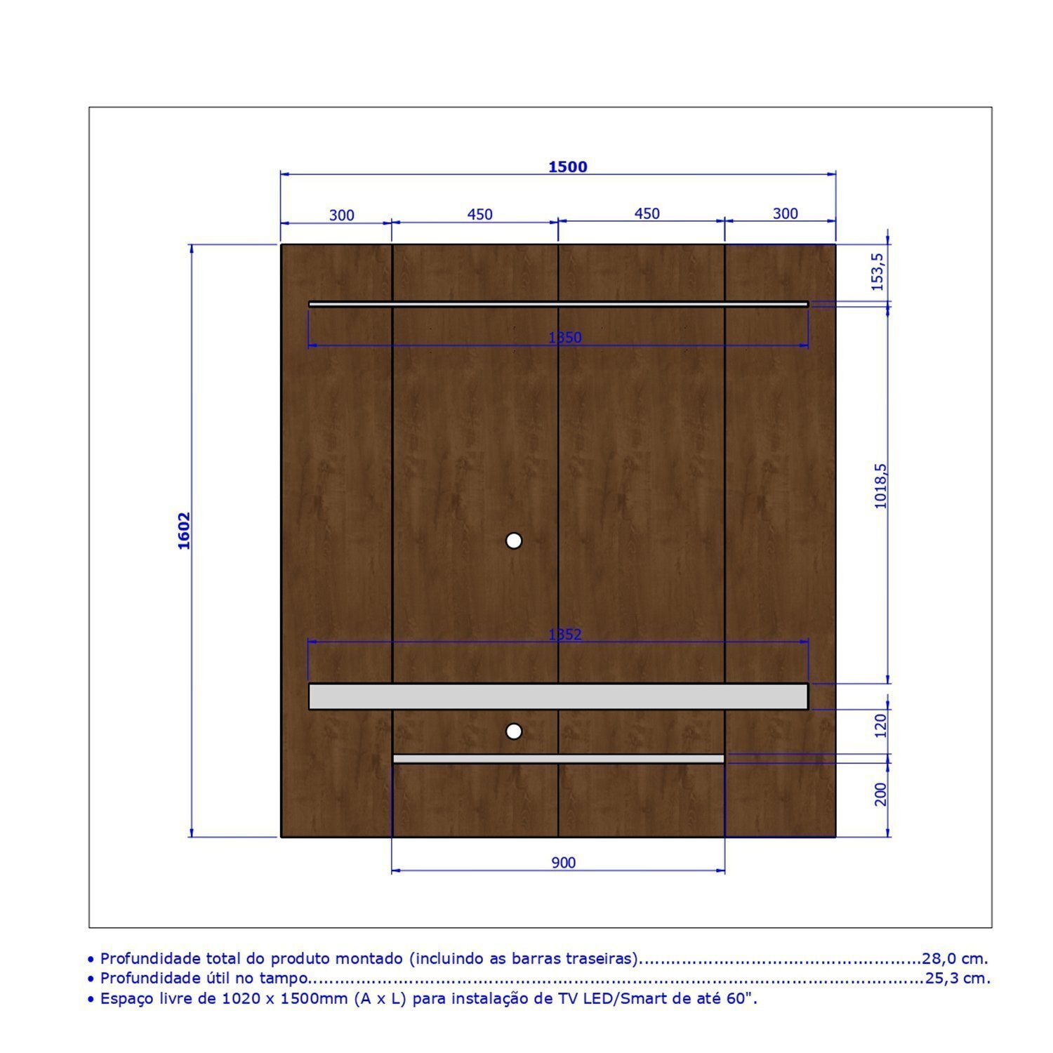 Painel para Tv até 60 Polegadas 2 Prateleiras Leme - 4