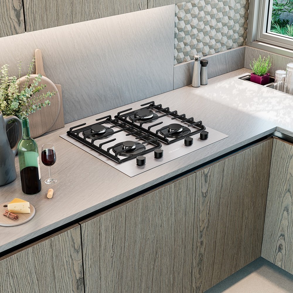 Fogão Cooktop 4 Bocas Ultra Chama Mcg4bl Grade Dupla Mesa de Alumínio ...