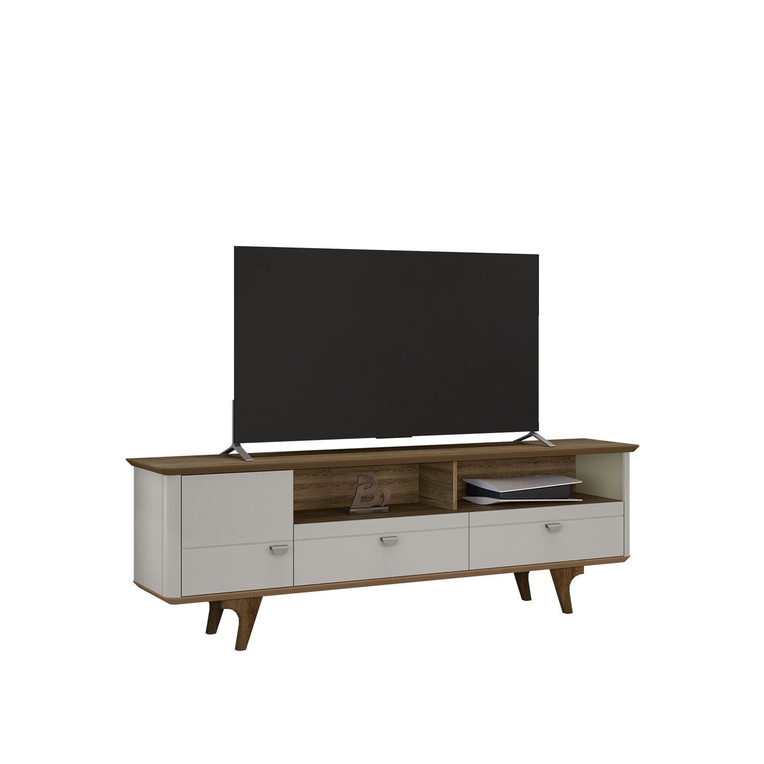 Rack para Tv até 70 Polegadas Pés de Madeira Maciça 1 Porta 2 Gavetas e ...