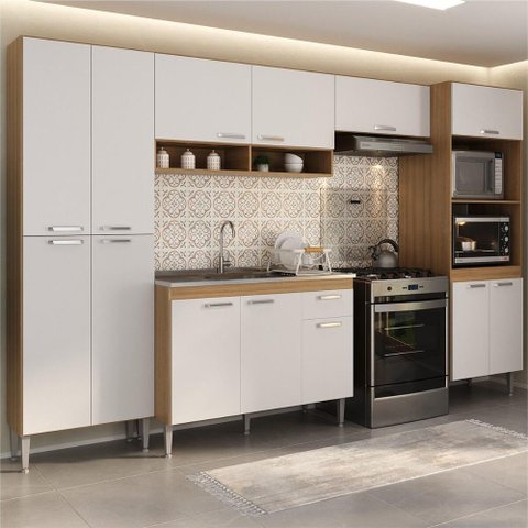 Armário de Cozinha Modulada com Gabinete de Pia 5 Pçs Paris Multimóveis Mp2222 Rustic/branco
