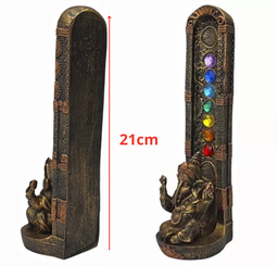 Incensário - Ganesha 7 Chakras - Vertical - Porta Incenso - Resina Dourado - 21cm - 2