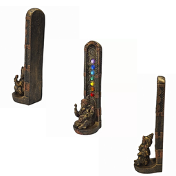 Incensário - Ganesha 7 Chakras - Vertical - Porta Incenso - Resina Dourado - 21cm - 3
