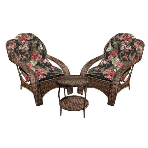 Conjunto de Poltronas Fibra Sintética Espreguiçadeira - 2 Poltronas + Mesa de Centro - Tecido Maui P