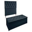 Ver imagem 1 de Kit Cabeceira e Calçadeira Baú Solteiro 0,90m Madrid Suede - Pallazio Cor Azul Marinho
