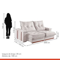 Sofá 3 Lugares Retrátil e Reclinável 250cm M193 - 5