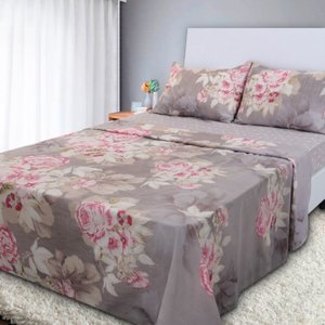 Jogo de Cama Lençol 4 Peças Casal com Elástico Estampado 138x188x30cm Bf Colchões