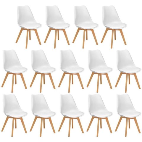 Conjunto 14 Cadeiras de Jantar Eames Wood Leda Design Estofada - Branco