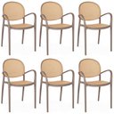 Ver imagem 1 de Kit 6 Cadeiras de Jantar Roma com Braço para Sala e Cozinha - Marrom Claro