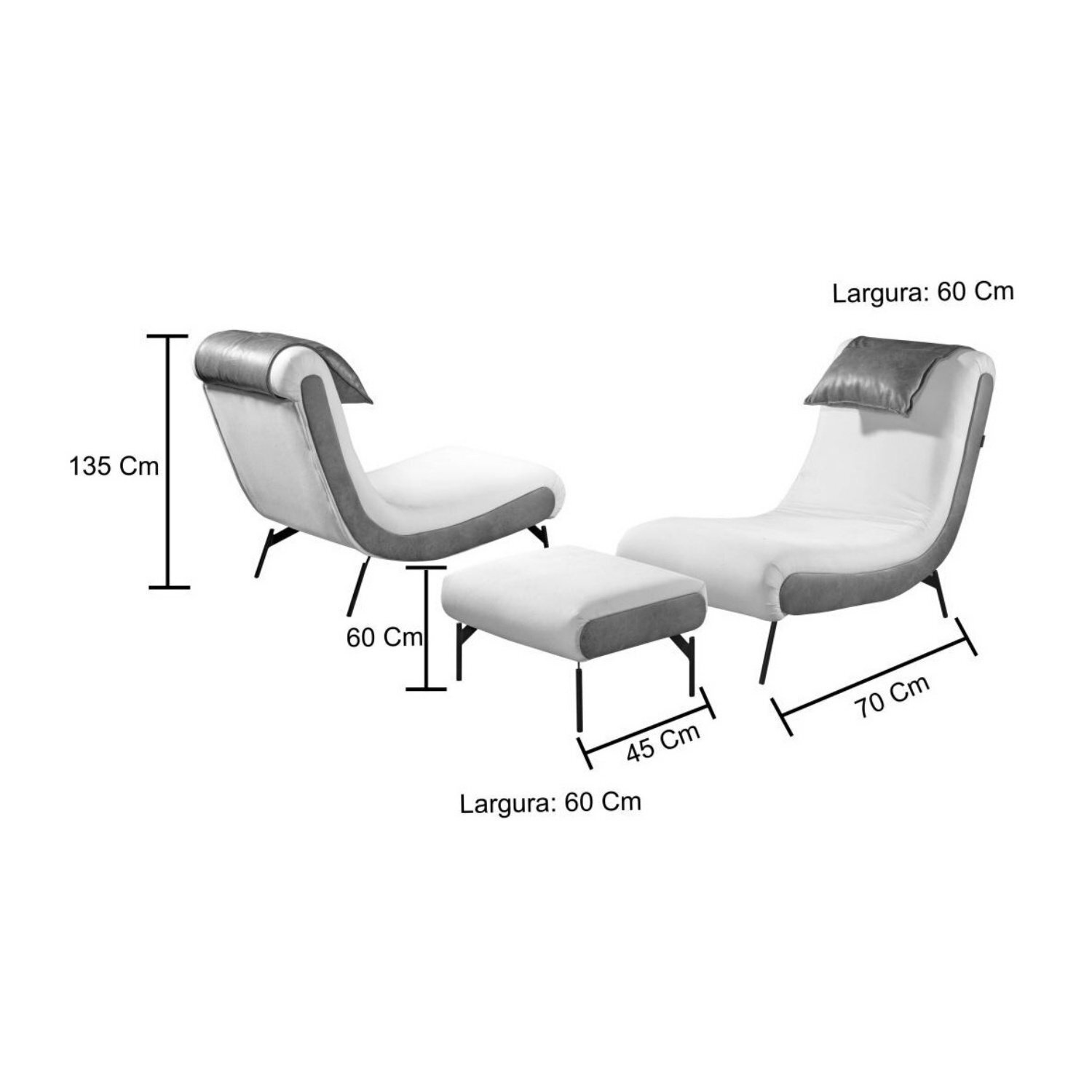 Poltrona Espreguiçadeira A380 /puff Linho Cru Detalhes Nozes - 3