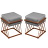 2 Puff Banqueta Decorativo Ferro Quadrado Base Bronze Veludo Cinza Folk Móveis - 1