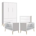 Ver imagem 1 de Quarto de Bebê Theo 3 Portas com 02 Berços e Cômoda Gaveteiro Branco Acetinado Pés Madeira