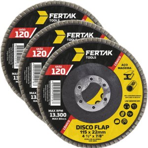 Disco Lixa Flap Cônico 115mm Grão 120 Madeira Aço Desbaste | 03 Un