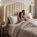 Ver imagem 2 de Cabeceira Estofada Cama Box Queen Arya 160cm Moderna Premium Veludo Bege Claro - Desk Design
