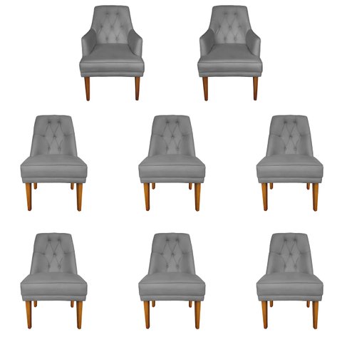 Kit 6 Cadeiras Paris + 2 Paris Retro Linho Cinza com Tachas Dominic Decor