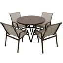 Ver imagem 1 de Mesa Ripada Alumínio com 4 Cadeiras Tela Sling Marrom P/ Piscina/jardim
