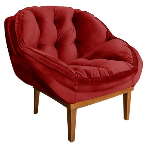 Poltrona Decorativa Marcela Veludo Vermelho Base Madeira Castanho - Pallazio Ana