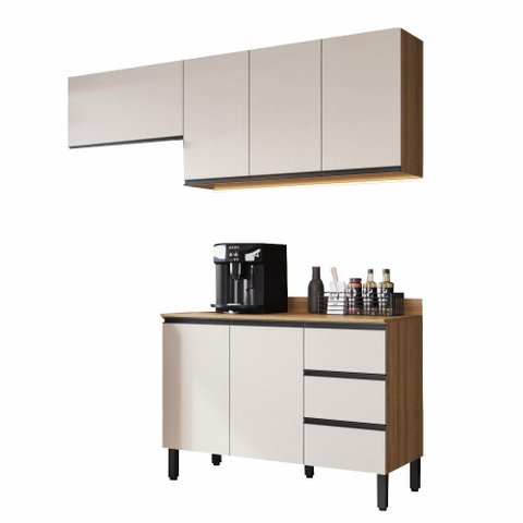 Cozinha Modulada Completa Álamo Quiditá 4 Peças Marrom Branco