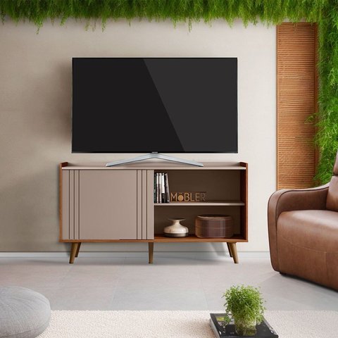 Rack para TV até 50 Polegadas MDF 135,7cm New Austin Cinza Grigio Fosco/Cinamomo Mel