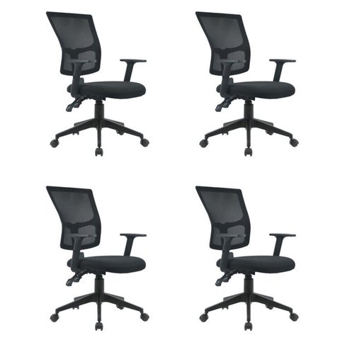 Kit 4 Cadeiras Escritório Diretor Ergonômica NR17 Tela Mesh Londres Preto