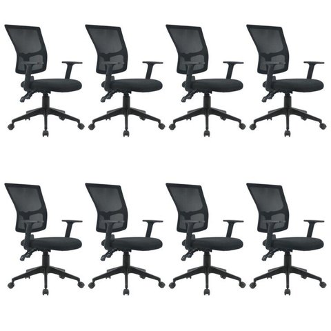 Kit 8 Cadeiras Escritório Diretor Ergonômica NR17 Tela Mesh Londres Preto