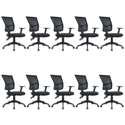 Kit 10 Cadeiras Escritório Diretor Ergonômica NR17 Tela Mesh Londres Preto