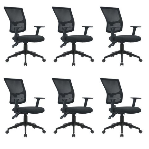Kit 6 Cadeiras Escritório Diretor Ergonômica NR17 Tela Mesh Londres Preto