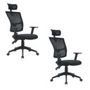 Ver imagem 1 de Kit 2 Cadeiras Escritório Presidente Ergonômica NR17 Tela Mesh Londres Preto