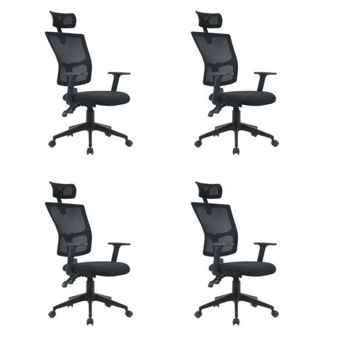 Kit 4 Cadeiras Escritório Presidente Ergonômica NR17 Tela Mesh Londres Preto